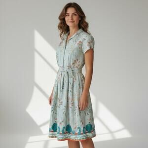 Palava Louise US 14 /UK 18 Fit & Flare Organic Cotton Retro Dress Blue‎ Lido EUC